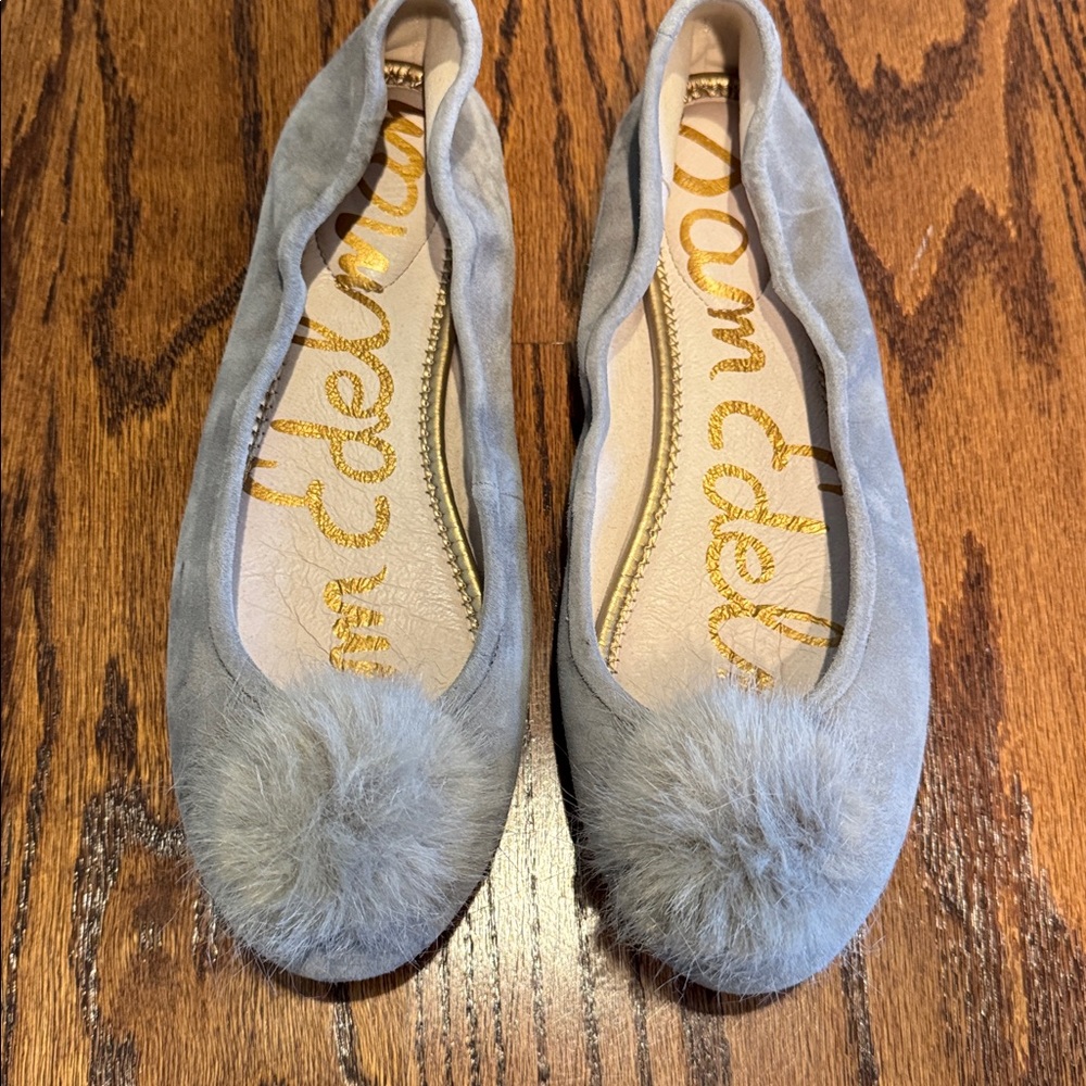 Sam Edelman Gray Suede Flats with Pom Pom